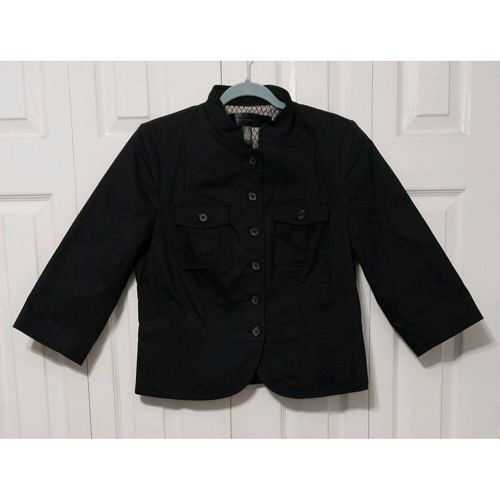 apostrophe' Black Cropped Utility Jacket Manderin Collar Minimalist Academia 12
